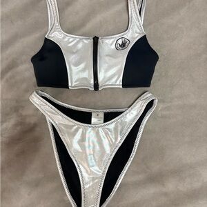 Body Glove Metallic Silver and Black Swimsuit Top